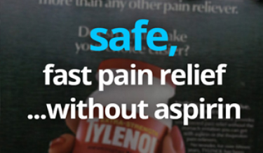 아스피린 없이 통증을 빠르게 완화 한다는 안전한 타이레놀 이라는 광고